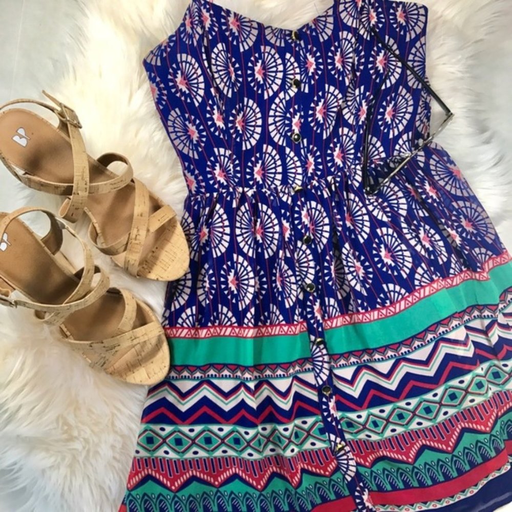 FINAL SALE! Colorful Geometric Print Summer Dress